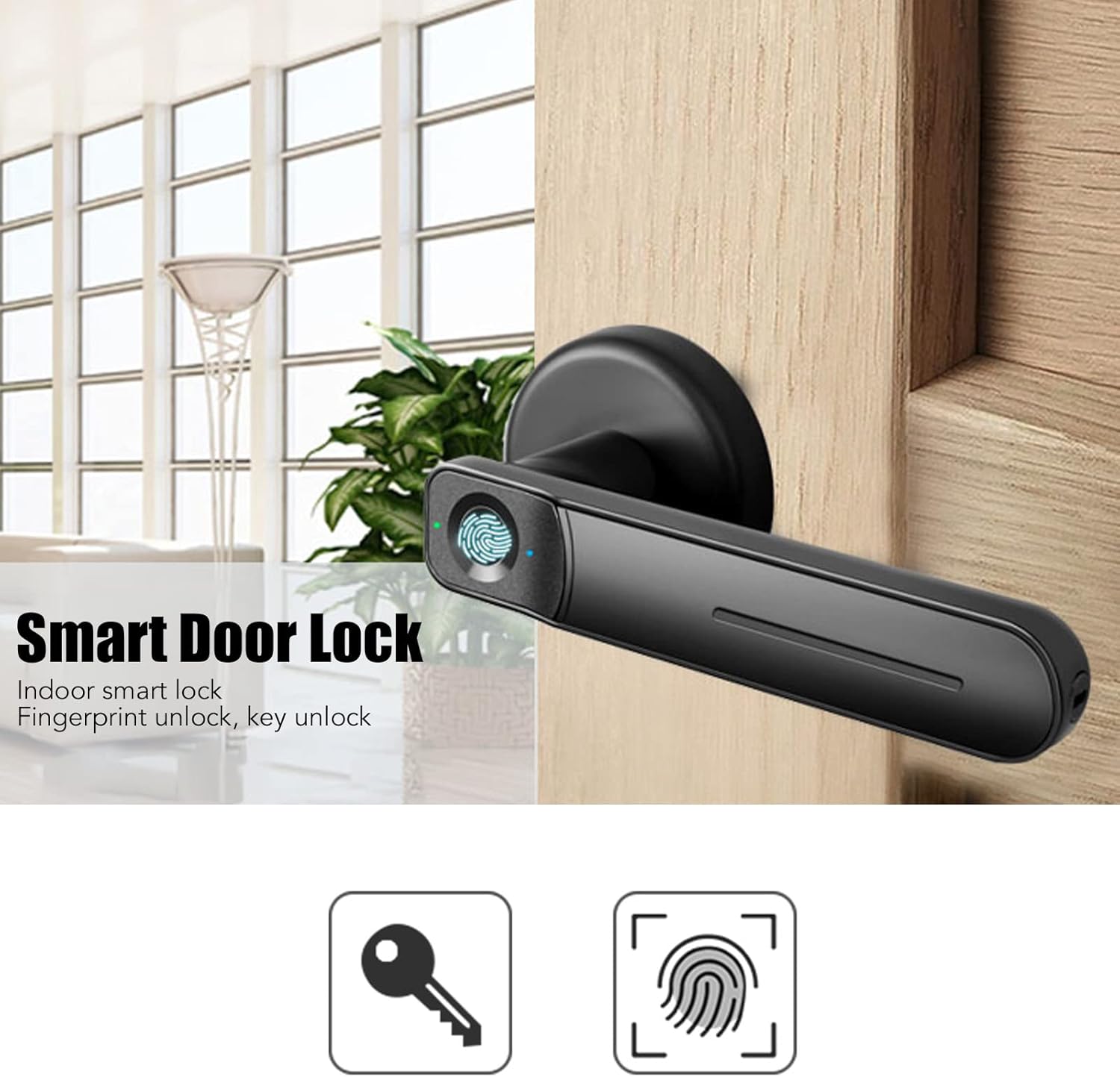 指紋ドアロックスマートロック生体認証キーレスエントリードアロックホームホテルオフィスアパートメント用のバックアップキー指紋付きスマートドアノブ 指紋ドアロックスマートロック生体認証キーレスエントリードアロックホームホテルオフィスアパートメント用のバックアップキー指紋付きスマートドアノブ