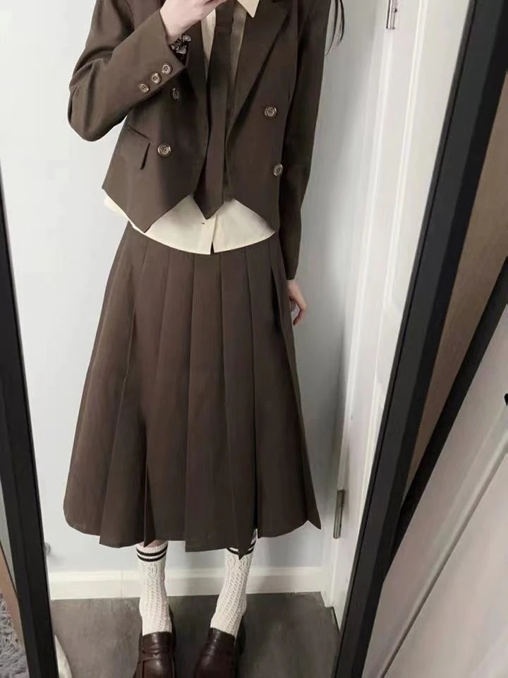 涼しく楽ちんセットアップ制服秋韓国お姉さん風 シャツ 小さいスーツ 3枚スーツ スカート 女性韓国ファッション 通勤