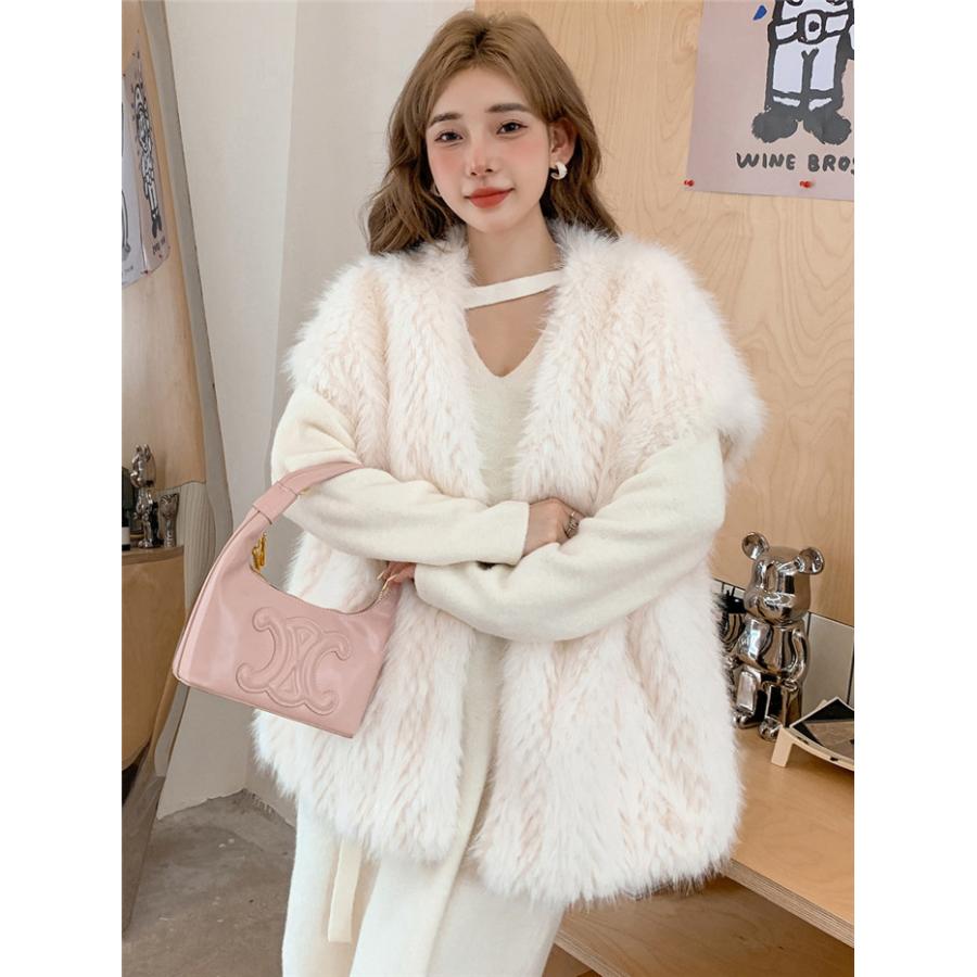 フェイクファー ボリューム感 ノーカラー ふわふわ 体型カバー ジレ レディース もこもこ ベスト 防寒 アウター 羽織り ファー ベスト ゆったり トップス