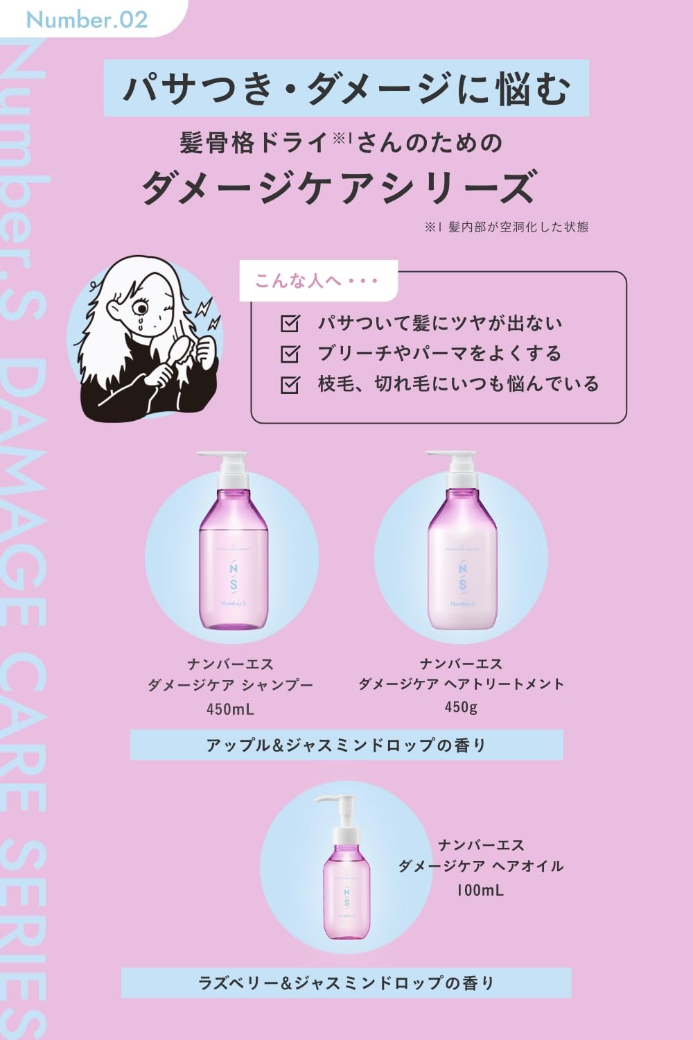 ナンバーエス ダメージケア シャンプー＆トリートメント＆ヘアオイル セット 450ｍL 450g 100ml 髪質補正発想 くせ毛 ヘアケア 日本製