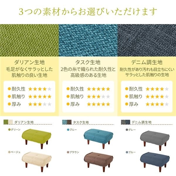 国産ポケットコイル入り コンパクト リクライニング ローソファcoroliブルー_タスク生地オットマン 国産ポケットコイル入り コンパクト リクライニング ローソファcoroliブルー_タスク生地オットマン