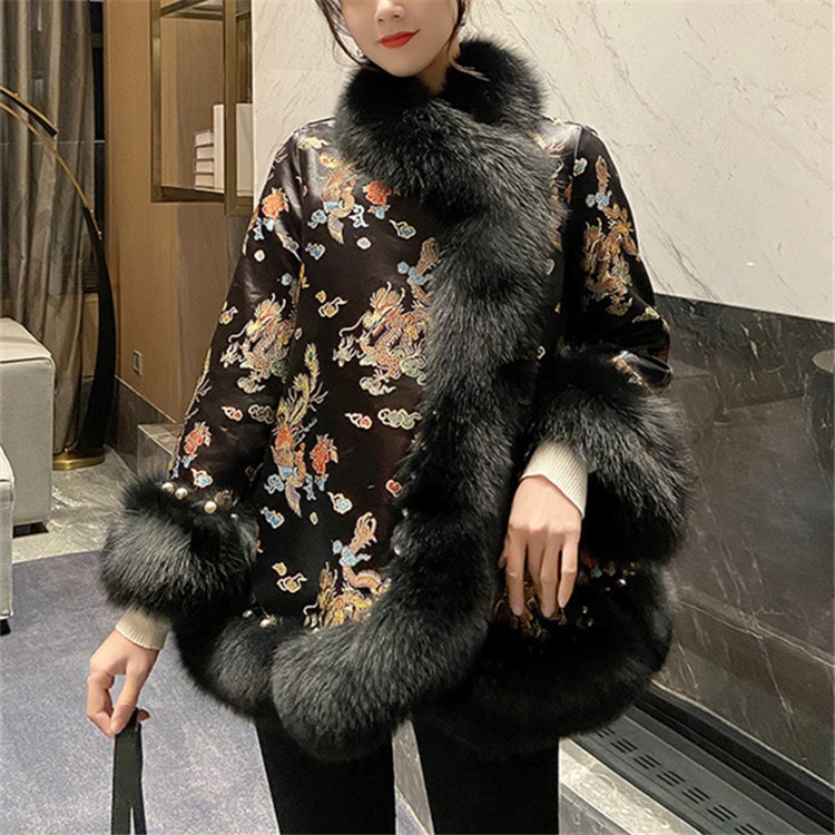 通勤する 2021年冬の新作 イミテーションフォックス ポンチョ ファー コート 中国の風 中国服 通勤する 2021年冬の新作 イミテーションフォックス ポンチョ ファー コート 中国の風 中国服