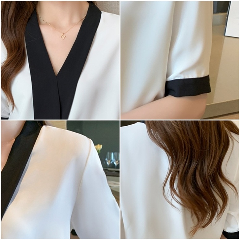 シャツ トップス カシュクールノーカラーシャツ レディース Vネックシャツ シフォンシャツ 半袖 バイカラーシャツ ブラウス ノーカラー 無地 白 ホワイト シャツ トップス カシュクールノーカラーシャツ レディース Vネックシャツ シフォンシャツ 半袖 バイカラーシャツ ブラウス ノーカラー 無地 白 ホワイト
