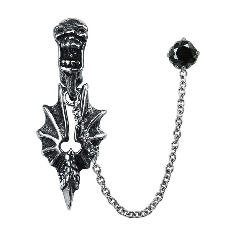 デビルウイングスカルチェーンダブルスタッドサージカルステンレスピアス 1個販売 ドクロ 骸骨 翼 羽 デビルウイングスカルチェーンダブルスタッドサージカルステンレスピアス 1個販売 ドクロ 骸骨 翼 羽