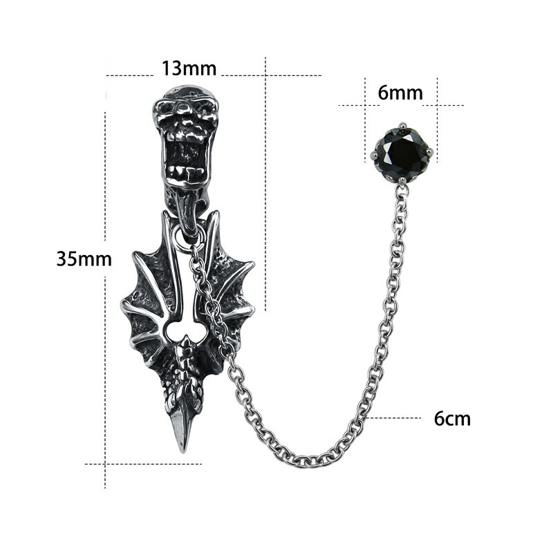 デビルウイングスカルチェーンダブルスタッドサージカルステンレスピアス 1個販売 ドクロ 骸骨 翼 羽 デビルウイングスカルチェーンダブルスタッドサージカルステンレスピアス 1個販売 ドクロ 骸骨 翼 羽