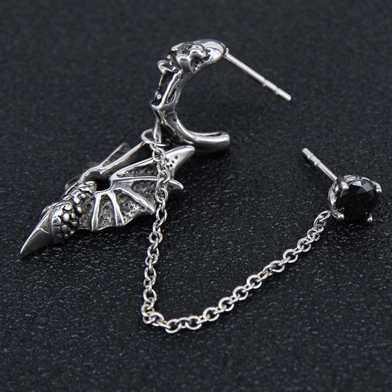 デビルウイングスカルチェーンダブルスタッドサージカルステンレスピアス 1個販売 ドクロ 骸骨 翼 羽 デビルウイングスカルチェーンダブルスタッドサージカルステンレスピアス 1個販売 ドクロ 骸骨 翼 羽
