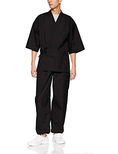 [アルベ] 和風 サービス 物販 スパ メンズ レディース 男女兼用 全5色 ジンベイ G71101 C-10 黒 LL