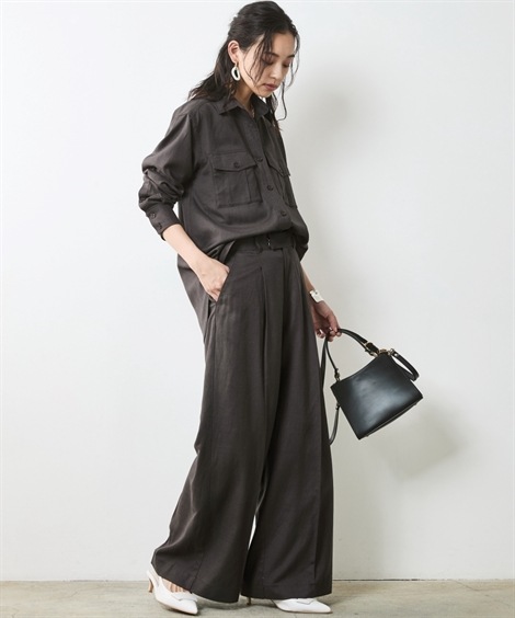 ロングパンツ レーヨン麻タックワイドパンツ 大きいサイズ有 シックスタイル