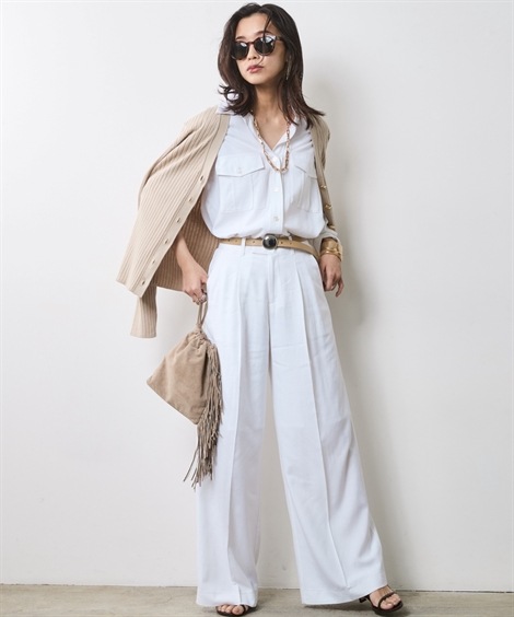 ロングパンツ レーヨン麻タックワイドパンツ 大きいサイズ有 シックスタイル