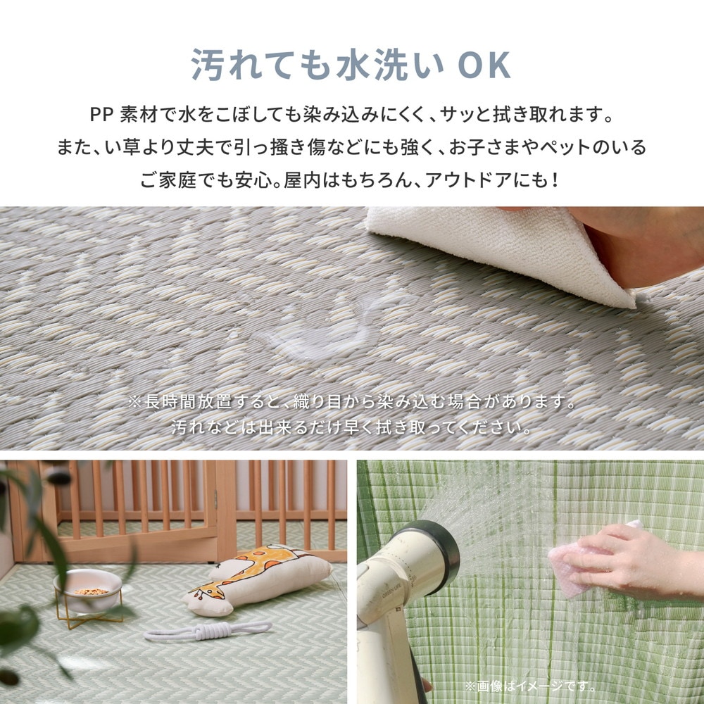 洗えるい草風カーペット [パスラッシュ] 江戸間 6畳（261x352cm） グリーン loanandbanking.com