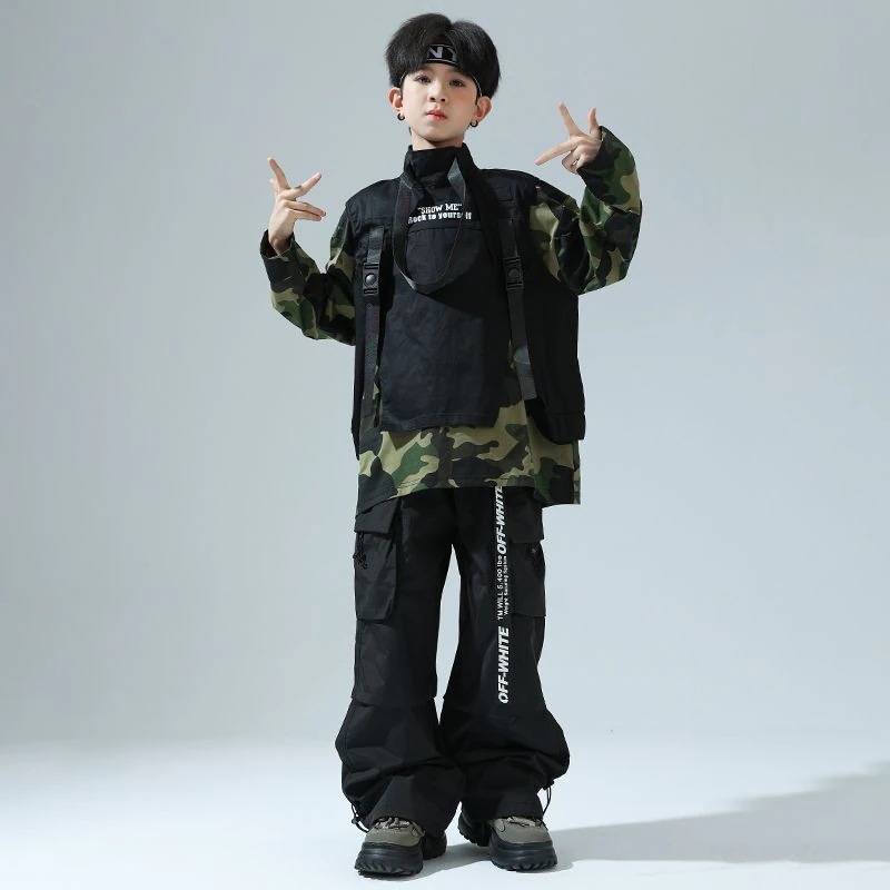ストリートダンス少服ヒップホップ迷彩tシャツ女の子ジャズダンス工装ズボンセット男の子Bboy表演出服1572 ストリートダンス少服ヒップホップ迷彩tシャツ女の子ジャズダンス工装ズボンセット男の子Bboy表演出服1572