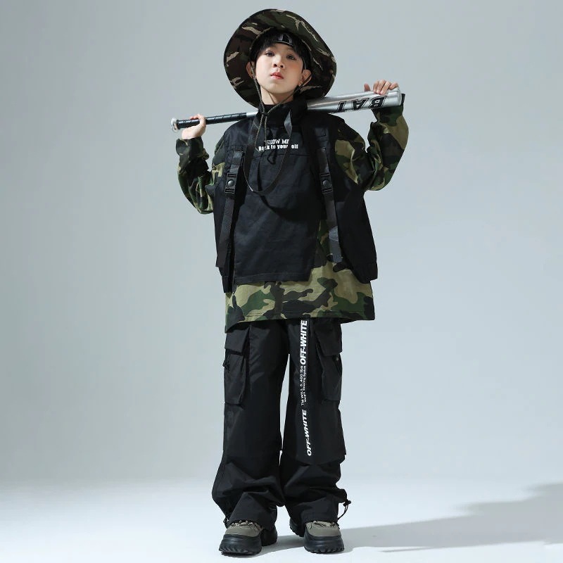 ストリートダンス少服ヒップホップ迷彩tシャツ女の子ジャズダンス工装ズボンセット男の子Bboy表演出服1572 ストリートダンス少服ヒップホップ迷彩tシャツ女の子ジャズダンス工装ズボンセット男の子Bboy表演出服1572