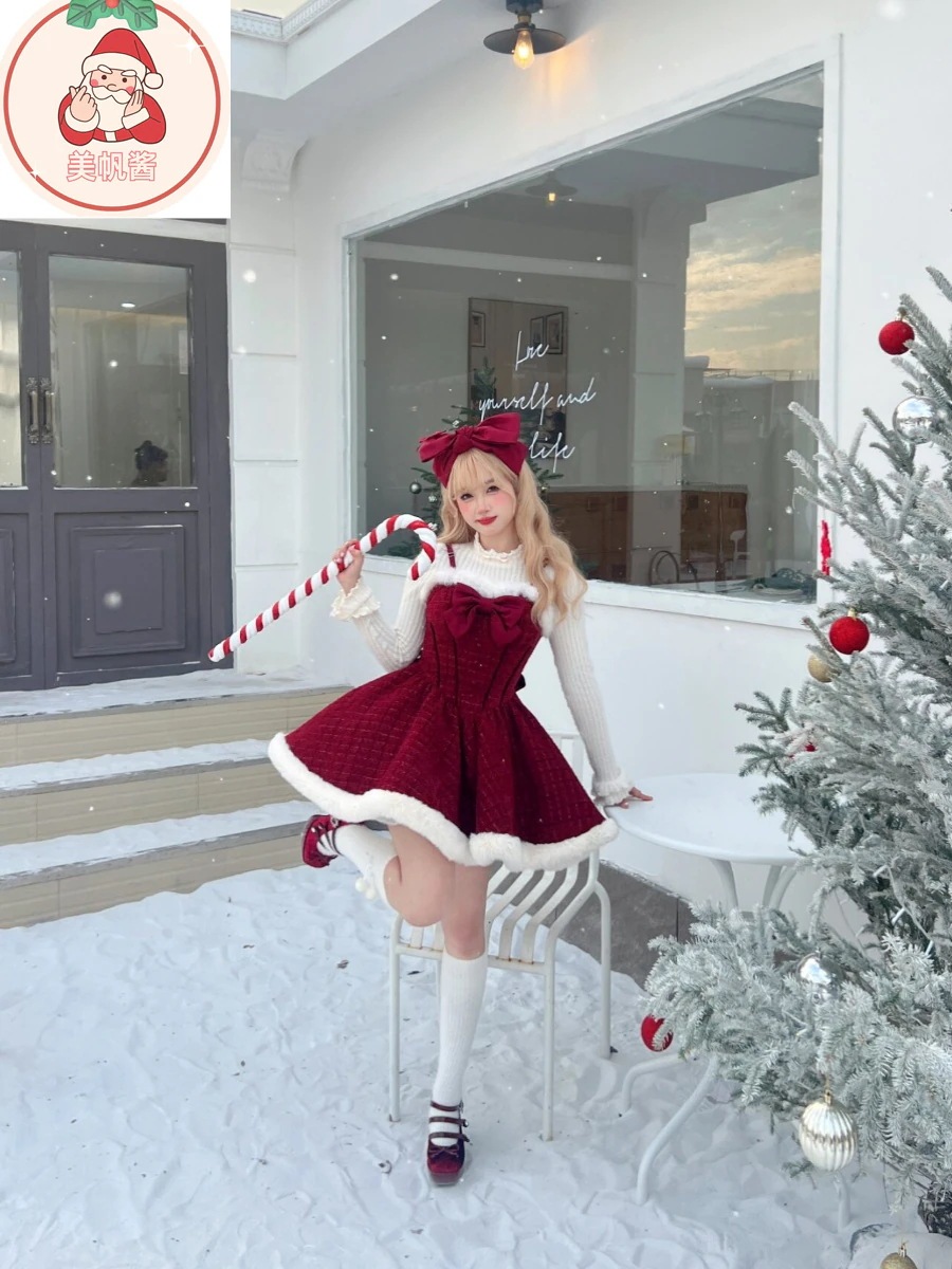 サンタコス クリスマス セット ロリータ レッド 蝶ネクタイ ポンチョ ジャケット キャミソールドレス サンタコス クリスマス セット ロリータ レッド 蝶ネクタイ ポンチョ ジャケット キャミソールドレス