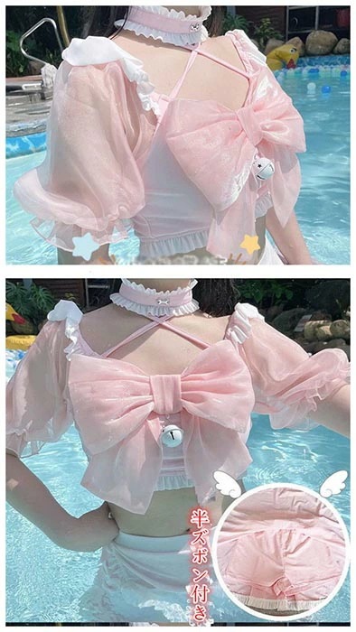 【期間特典】水着 服みたいな レディース ロリータ風 メイド水着 リボン かわいい フリル オフショルダー リボン 水着 肩出し 着痩せ 撮影 温泉 プール ビーチ ホワイトXS S M L 2L d 【期間特典】水着 服みたいな レディース ロリータ風 メイド水着 リボン かわいい フリル オフショルダー リボン 水着 肩出し 着痩せ 撮影 温泉 プール ビーチ ホワイトXS S M L 2L d