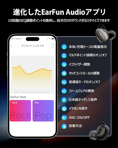 【VGP 2024金賞】EarFun Free Pro 3 ANC機能ワイヤレスイヤホン bluetooth/Snapdragon Sound対応/QCC3072チップ/aptX adaptive B