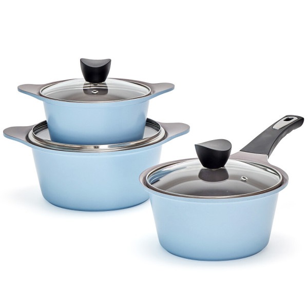 ジュリエット セラミック 鍋 3点セット(ベージュ) (スカイブルー)