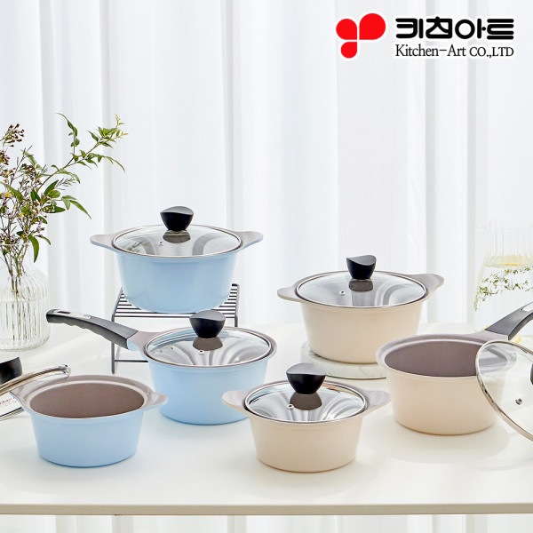 ジュリエット セラミック 鍋 3点セット(ベージュ) (スカイブルー)