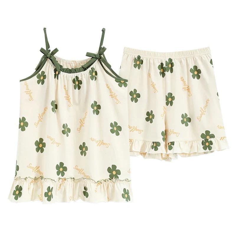 パジャマ キャミソール ウェア 2点セット ゆったり 胸当て付き 韓国 セット部屋着