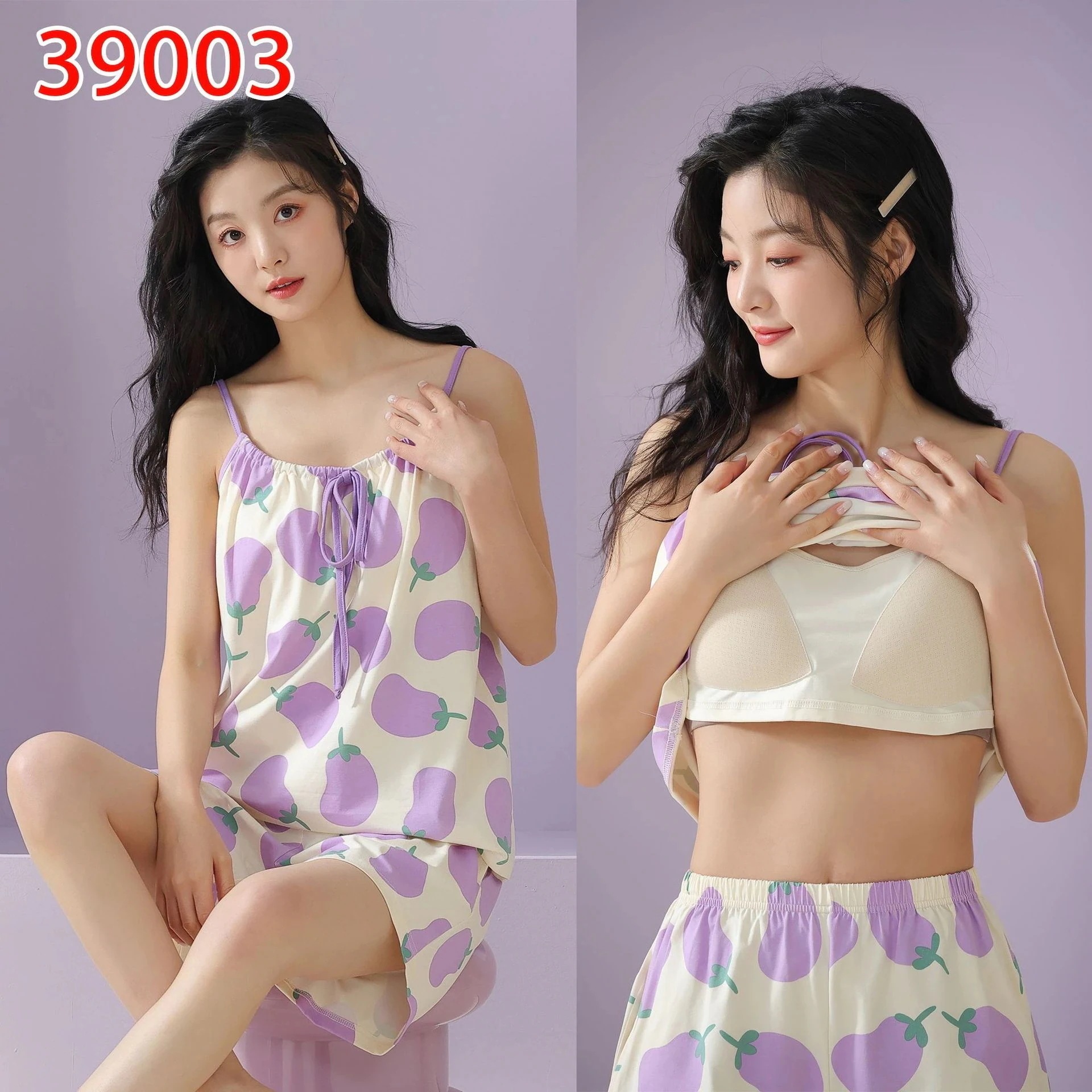 パジャマ キャミソール ウェア 2点セット ゆったり 胸当て付き 韓国 セット部屋着