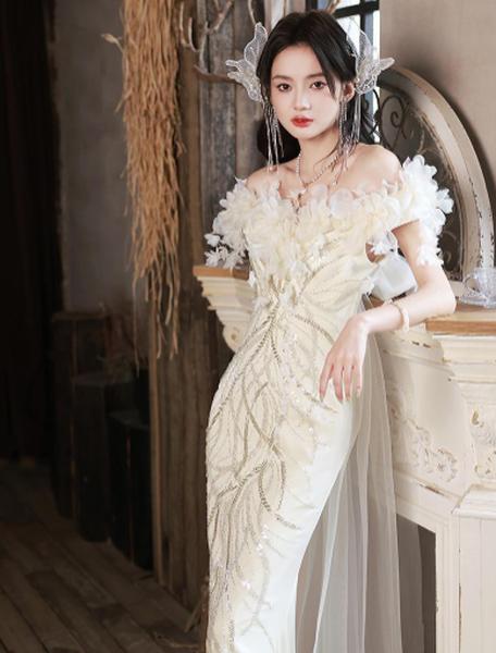 急速出荷 2025年新作】イブニングドレス 白 お呼ばれドレス 結婚