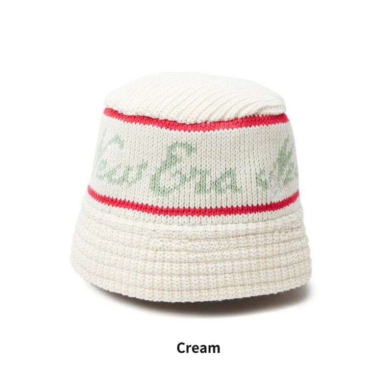 ニューエラ ニット バケハ NEW ERA WOMENS ニットバケット オールドロゴ クリーム ゴルフ 帽子 ニット帽 バケットハット 女性