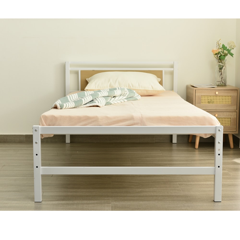 新作】【ホワイト】パイプベッド シングル ベッド 宮 三段階高さ調整可