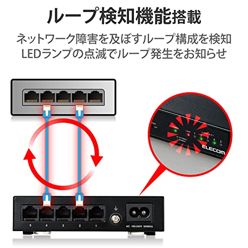 エレコム スイッチングハブ ギガビット 5ポート 金属筐体 マグネット付 電源内蔵 ブラック EHC-G05MN2-HJB