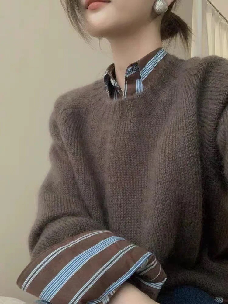 100％純粋なウールのセーターの女性はMerad色のラウンドネックのジャンパーの女性はプルオーバー怠惰な風の柔らかいカシミヤの服を編んだ厚くした