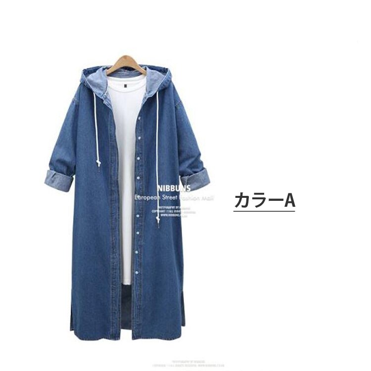 ゆったり春秋フート付きレディースロング丈アウターコート春コートロングコートフート付きおしゃれアウター