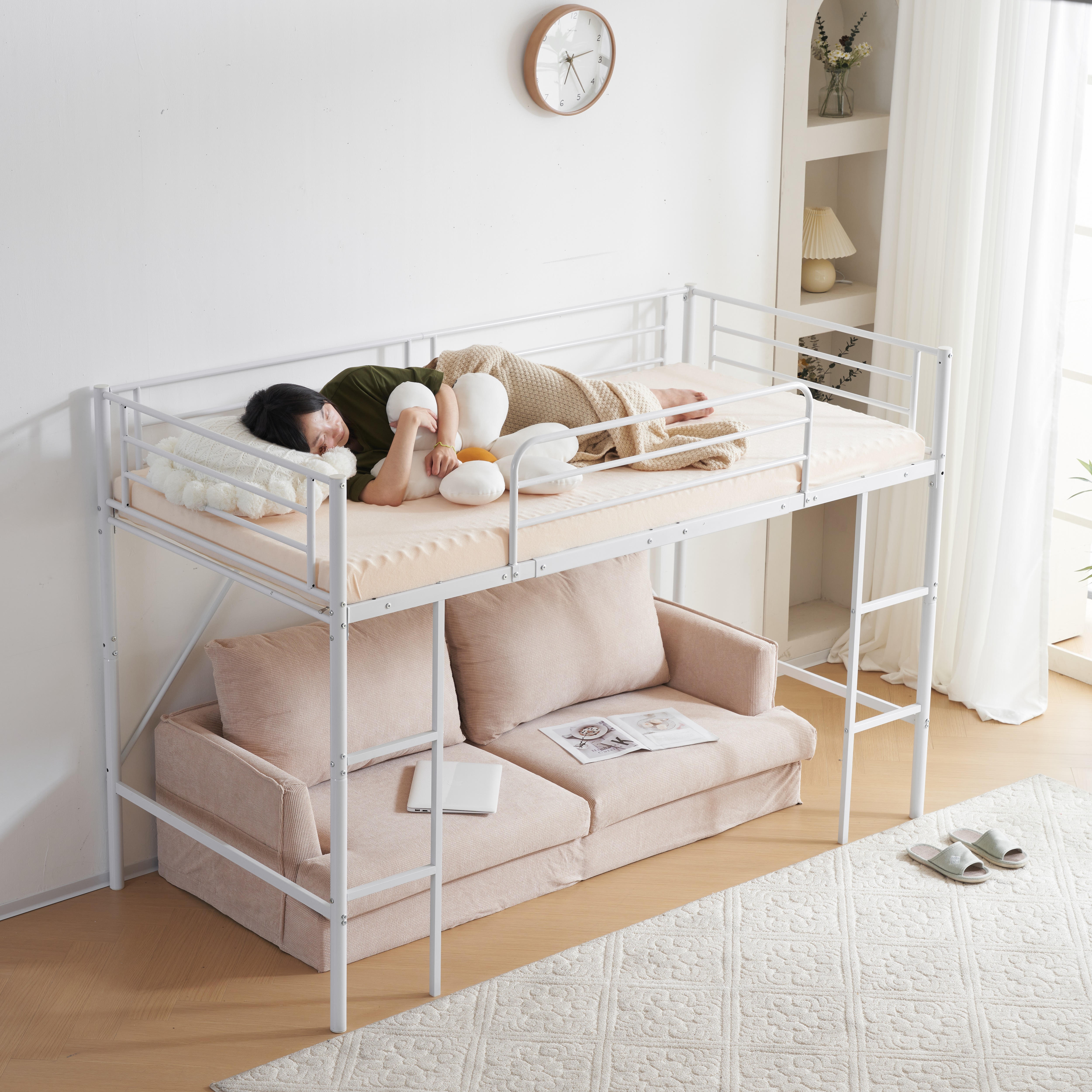 【新作】【ホワイト】ロフトベッド パイプベッド シングル ベッド デスク付 シングルベッド 木 収納 北欧風 子供部屋 スチール 耐震 ベッド 新作 【新作】【ホワイト】ロフトベッド パイプベッド シングル ベッド デスク付 シングルベッド 木 収納 北欧風 子供部屋 スチール 耐震 ベッド 新作