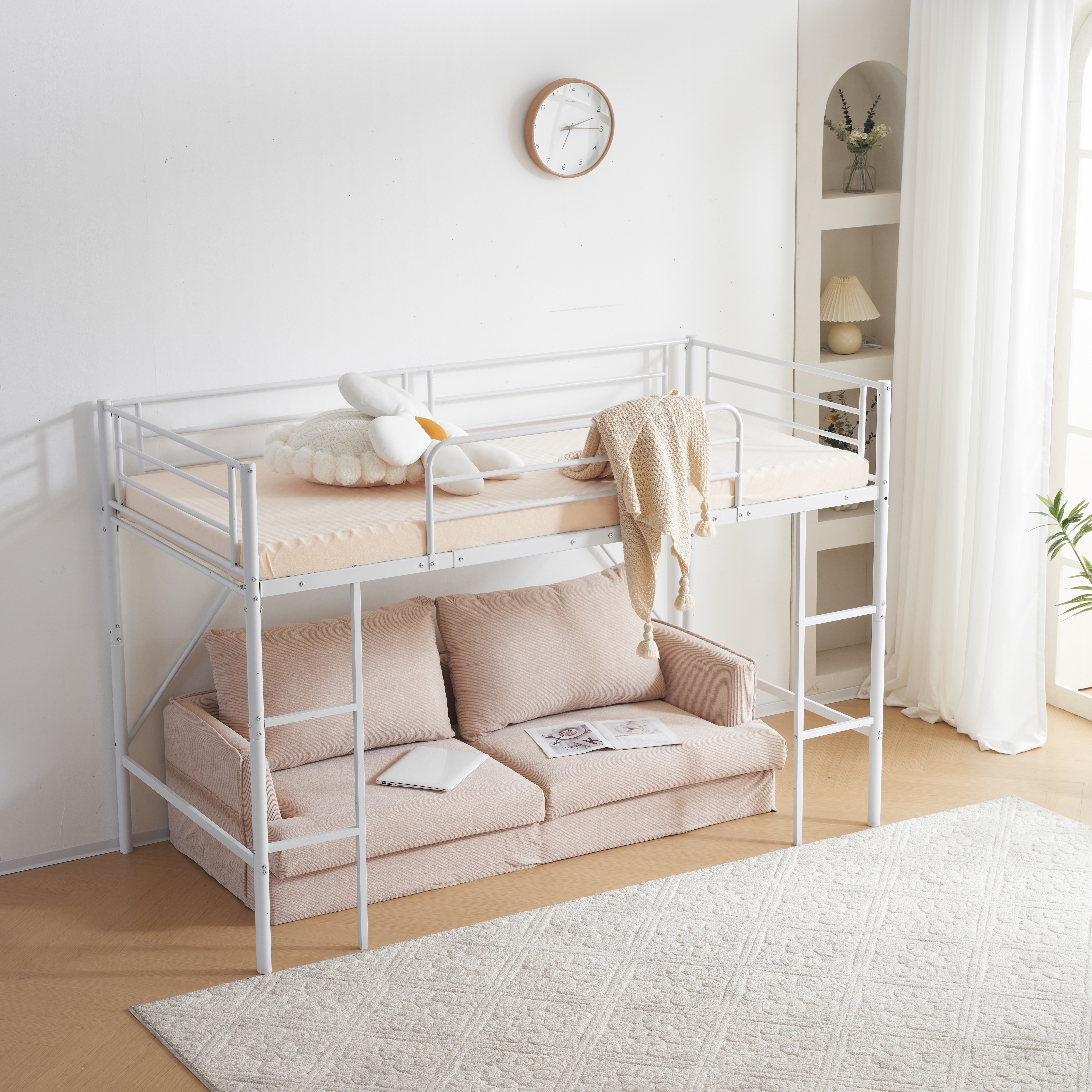 【新作】【ホワイト】ロフトベッド パイプベッド シングル ベッド デスク付 シングルベッド 木 収納 北欧風 子供部屋 スチール 耐震 ベッド 新作 【新作】【ホワイト】ロフトベッド パイプベッド シングル ベッド デスク付 シングルベッド 木 収納 北欧風 子供部屋 スチール 耐震 ベッド 新作