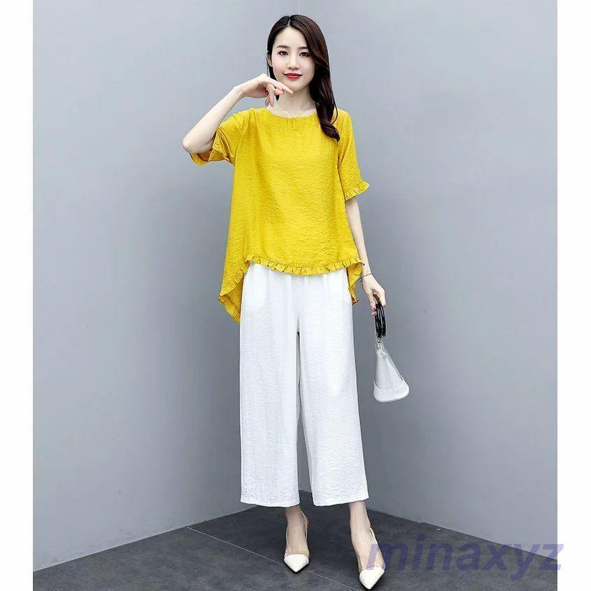売れ セットアップ レディース ガウチョパンツ 夏 ワイドパンツ 上下セット リネン カジュアル 2点セット 半袖 おしゃれ 体型カバー 着痩入学式 通勤 上品 着痩せ