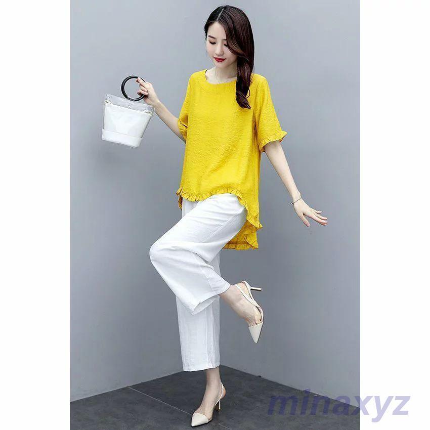 売れ セットアップ レディース ガウチョパンツ 夏 ワイドパンツ 上下セット リネン カジュアル 2点セット 半袖 おしゃれ 体型カバー 着痩入学式 通勤 上品 着痩せ