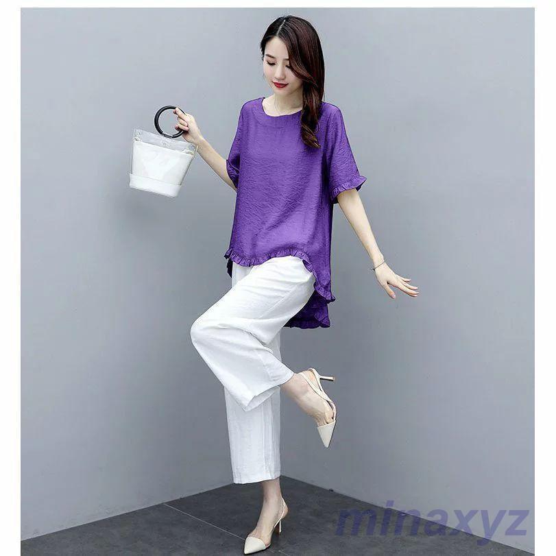 売れ セットアップ レディース ガウチョパンツ 夏 ワイドパンツ 上下セット リネン カジュアル 2点セット 半袖 おしゃれ 体型カバー 着痩入学式 通勤 上品 着痩せ