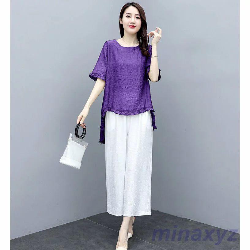 売れ セットアップ レディース ガウチョパンツ 夏 ワイドパンツ 上下セット リネン カジュアル 2点セット 半袖 おしゃれ 体型カバー 着痩入学式 通勤 上品 着痩せ