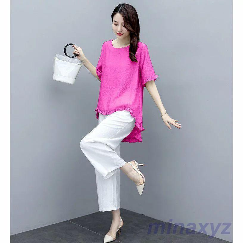 売れ セットアップ レディース ガウチョパンツ 夏 ワイドパンツ 上下セット リネン カジュアル 2点セット 半袖 おしゃれ 体型カバー 着痩入学式 通勤 上品 着痩せ