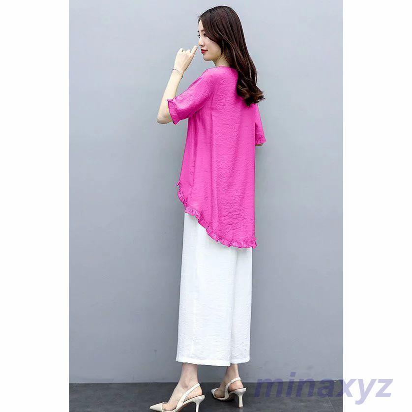 売れ セットアップ レディース ガウチョパンツ 夏 ワイドパンツ 上下セット リネン カジュアル 2点セット 半袖 おしゃれ 体型カバー 着痩入学式 通勤 上品 着痩せ