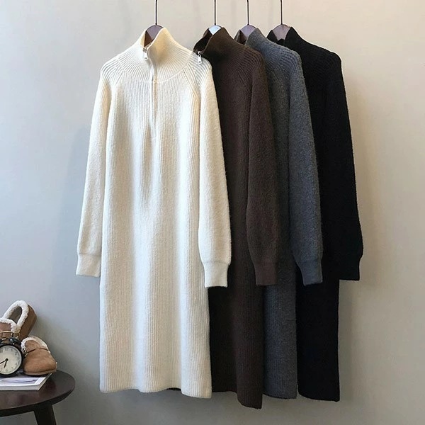 ワンピース レディース ニット 無地 長袖 秋冬 ニットワンピース 春 長袖 上品 高見え ブラック きれいめ ロング丈 体型カバー 通勤 オフィス きれいめ 大人