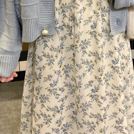 【送料無料】レディース セット ワンピース カーディガン フラワー 長袖 リボン パールボタン 【送料無料】レディース セット ワンピース カーディガン フラワー 長袖 リボン パールボタン