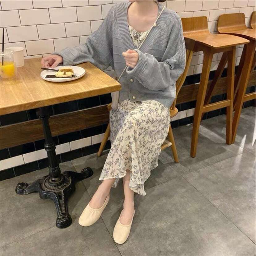 【送料無料】レディース セット ワンピース カーディガン フラワー 長袖 リボン パールボタン 【送料無料】レディース セット ワンピース カーディガン フラワー 長袖 リボン パールボタン