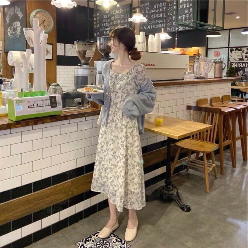 【送料無料】レディース セット ワンピース カーディガン フラワー 長袖 リボン パールボタン 【送料無料】レディース セット ワンピース カーディガン フラワー 長袖 リボン パールボタン