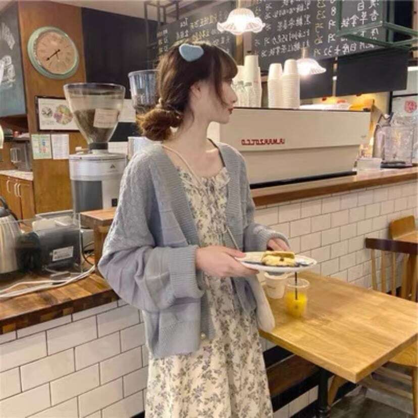 【送料無料】レディース セット ワンピース カーディガン フラワー 長袖 リボン パールボタン 【送料無料】レディース セット ワンピース カーディガン フラワー 長袖 リボン パールボタン