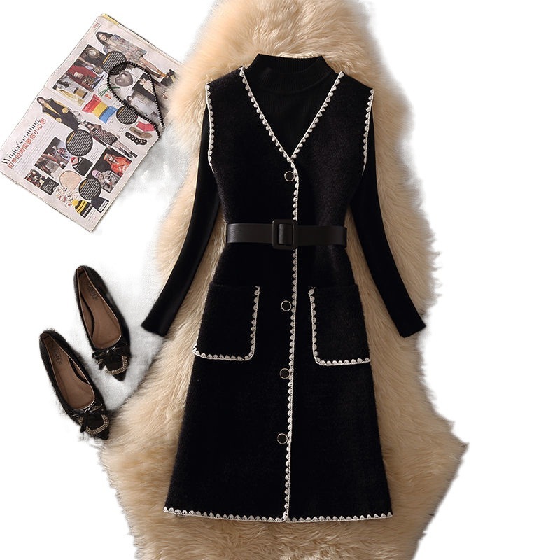 ハイエンドのカスタマイズ-ウールベストドレスレディース春スカート新気質ミドル丈ベストニットセーター2点セット ハイエンドのカスタマイズ-ウールベストドレスレディース春スカート新気質ミドル丈ベストニットセーター2点セット