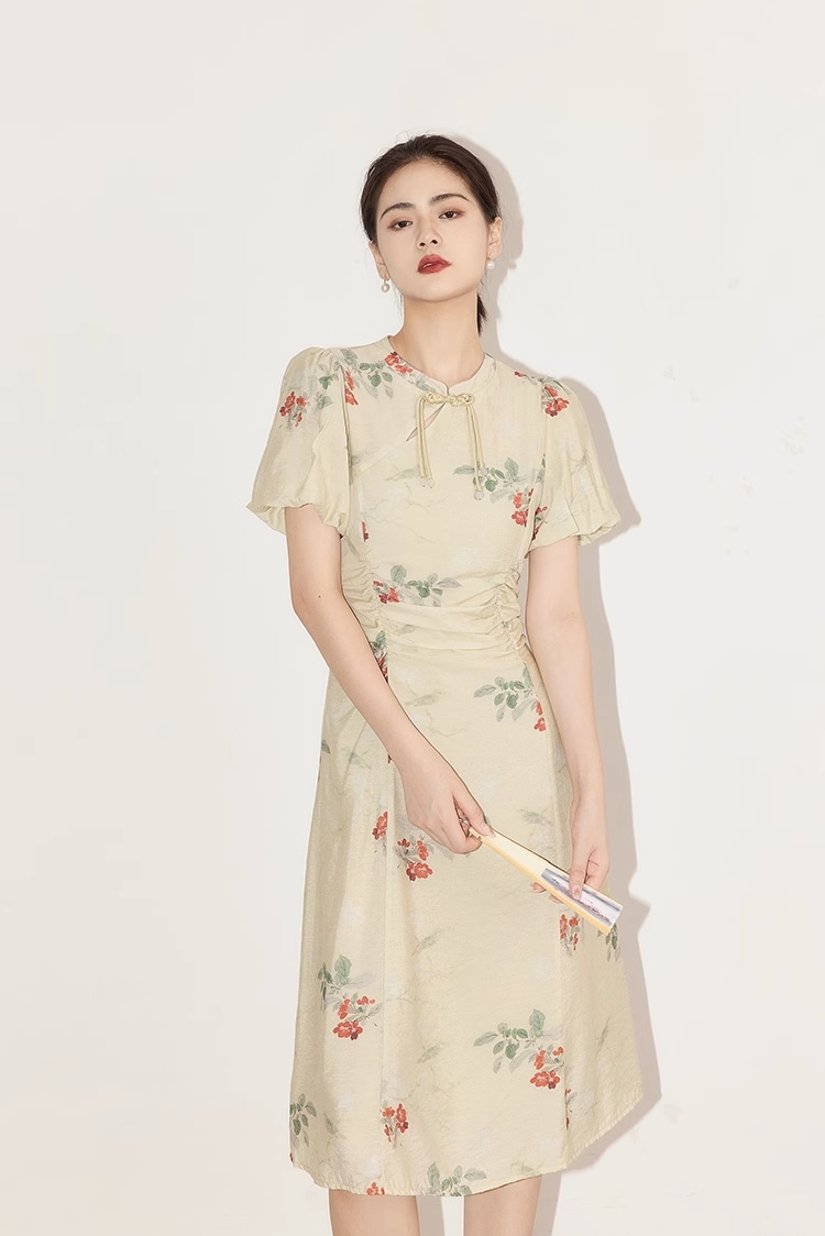 スカート ドレス パフスリーブ デザインセンス ニッチ ウエスト バックル 花柄 スカート 女性 個性的 ワンピース 膝丈 ひざ丈 膝下 袖あり 半袖 パフスリーブ 襟なし 大人可愛い カジュアル スカート ドレス パフスリーブ デザインセンス ニッチ ウエスト バックル 花柄 スカート 女性 個性的 ワンピース 膝丈 ひざ丈 膝下 袖あり 半袖 パフスリーブ 襟なし 大人可愛い カジュアル