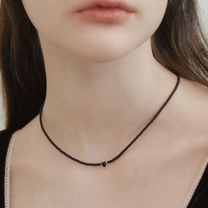 Black Onyx Heart Necklace おしゃれ アイドル愛用ブランド 韓国人気 韓国ファッション Black Onyx Heart Necklace おしゃれ アイドル愛用ブランド 韓国人気 韓国ファッション