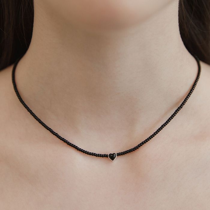 Black Onyx Heart Necklace おしゃれ アイドル愛用ブランド 韓国人気 韓国ファッション Black Onyx Heart Necklace おしゃれ アイドル愛用ブランド 韓国人気 韓国ファッション