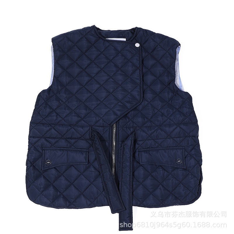 24 新しいスタイルのネイビー ブルー ダイヤモンド パターン綿ノースリーブ ベスト小さな香りのスタイル ジャケット ベスト 24 新しいスタイルのネイビー ブルー ダイヤモンド パターン綿ノースリーブ ベスト小さな香りのスタイル ジャケット ベスト