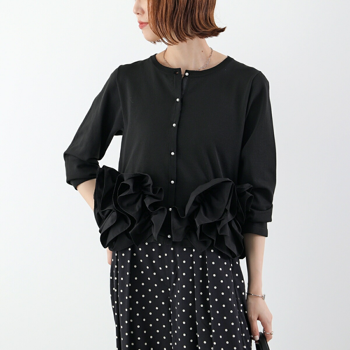 Mewl ミュール カーディガン M252-95200 レディース フリル ニット パールボタン 長袖 カラー2色 Mewl ミュール カーディガン M252-95200 レディース フリル ニット パールボタン 長袖 カラー2色