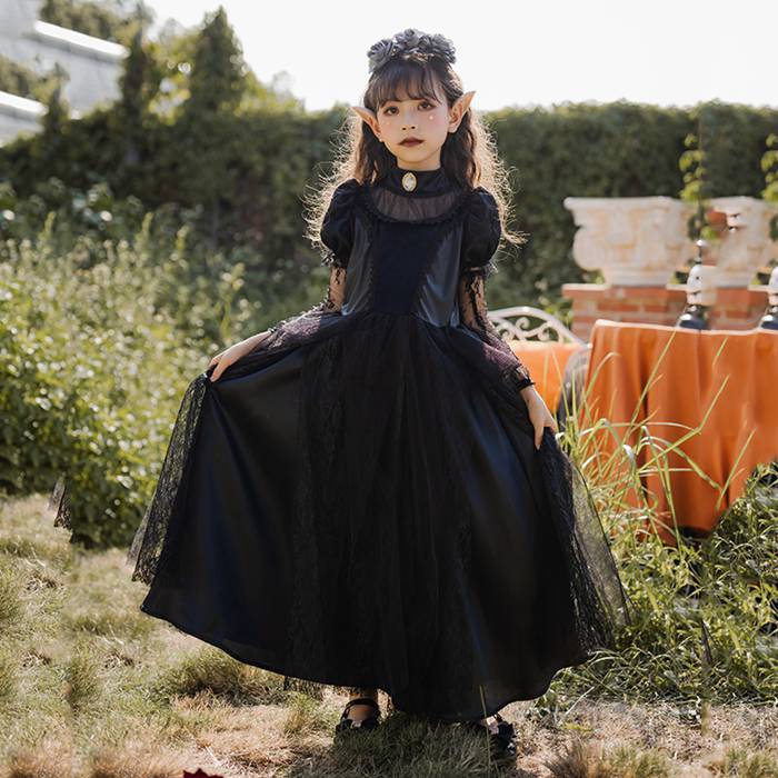 ハロウィン コスプレ キッズ　精霊　ハロウィン衣装 子供 キッズ 子供用 おばけ 幽霊 ゴースト コスプレ 子供服 ドレス かわいい　精霊衣装 パーティー イベント 姫系　全黒 スリラー hallow