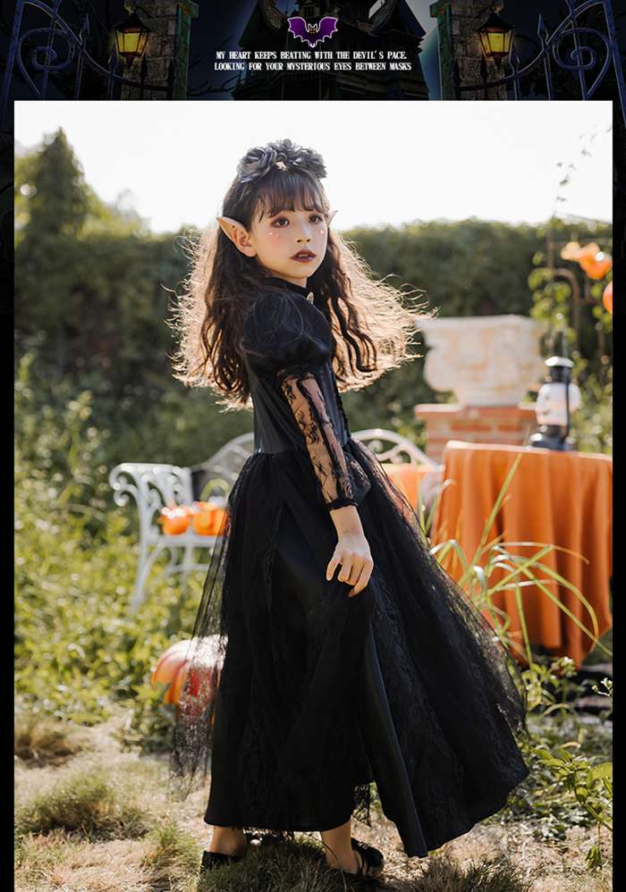 ハロウィン コスプレ キッズ　精霊　ハロウィン衣装 子供 キッズ 子供用 おばけ 幽霊 ゴースト コスプレ 子供服 ドレス かわいい　精霊衣装 パーティー イベント 姫系　全黒 スリラー hallow
